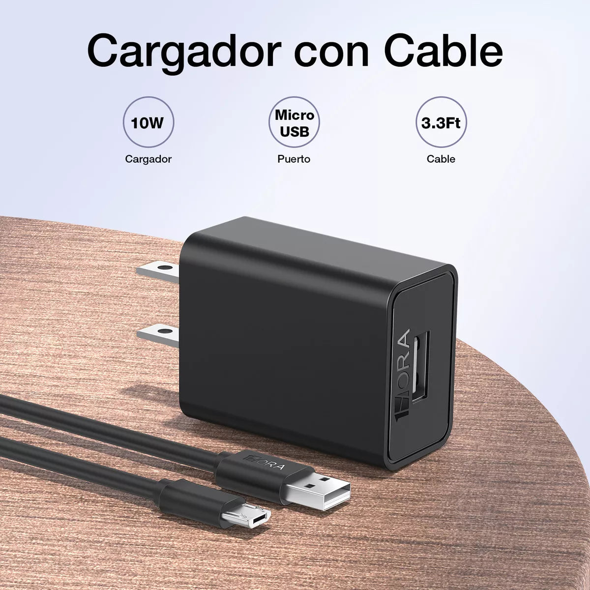 Cargador USB con cable Micro-USB Cargador Universal Carga Rápida Compatible Con Samsung Motorola Oppo 1Hora GAR064 negro