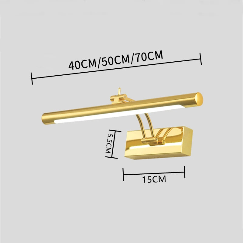 Lámpara de pared para baño LED moderna, impermeable, de acero inoxidable, L40/55/70CM, aplique de espejo interior, accesorio de luces de pared para tocador con interruptor