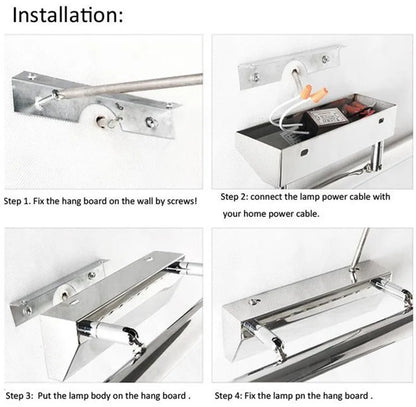 Lámpara de pared para baño LED moderna, impermeable, de acero inoxidable, L40/55/70CM, aplique de espejo interior, accesorio de luces de pared para tocador con interruptor