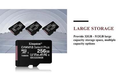 Kingston Canvas Select Plus Micro SD Card 32GB 64GB 128GB 256GB 512GB Memory Card C10 A1 Flash Card Up to 100MB/s read TF Card