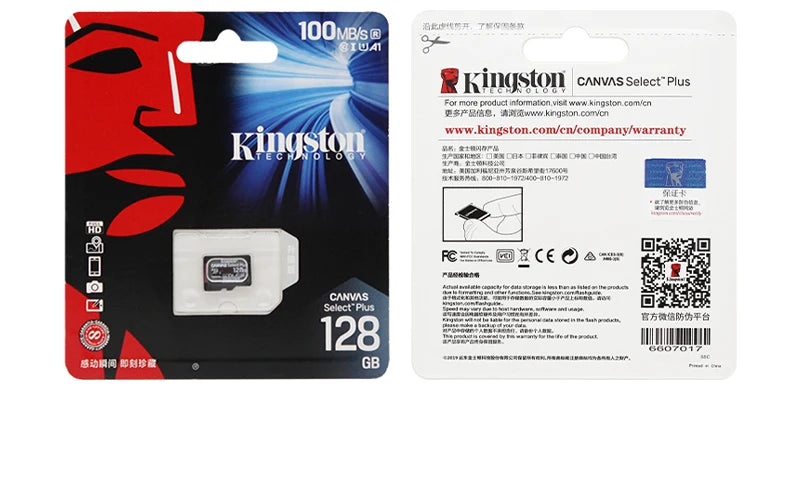 Kingston Canvas Select Plus Micro SD Card 32GB 64GB 128GB 256GB 512GB Memory Card C10 A1 Flash Card Up to 100MB/s read TF Card